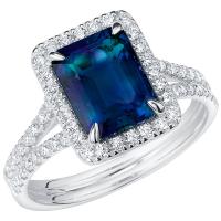 Zlatý halo prsteň s emerald lab-grown alexandritom a diamantmi Billy