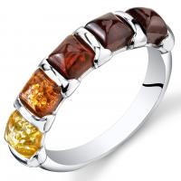 Viacfarebný strieborný prsteň s jantármi Ghazal