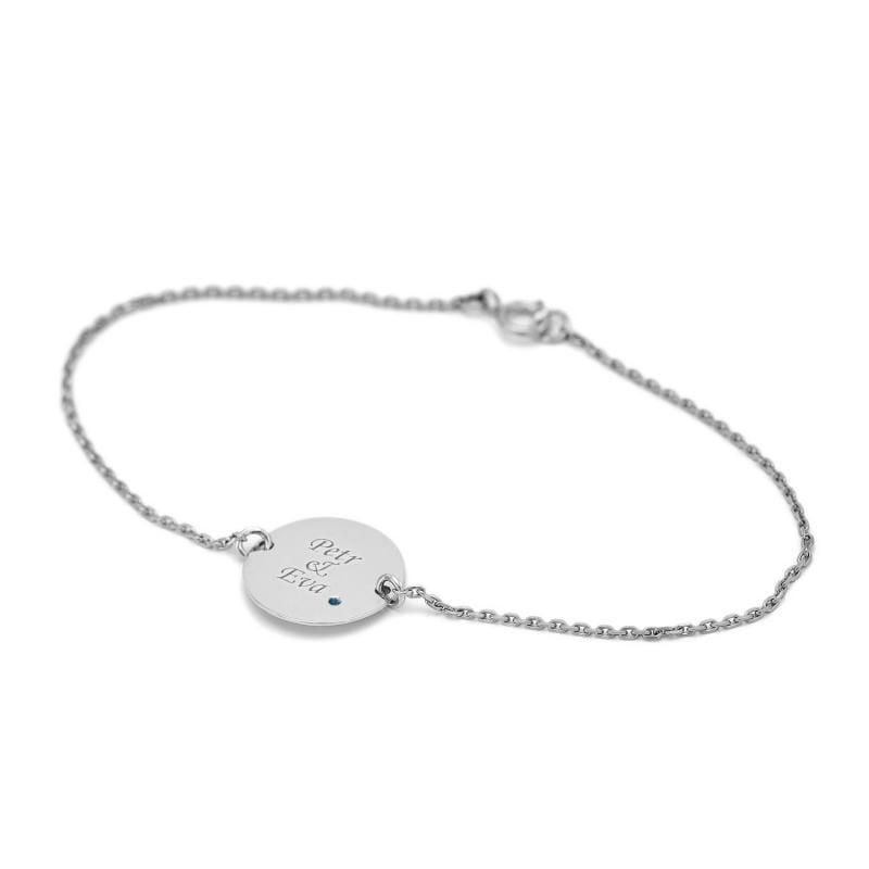 Platinový náramok s modrým diamantom a gravírom Okira