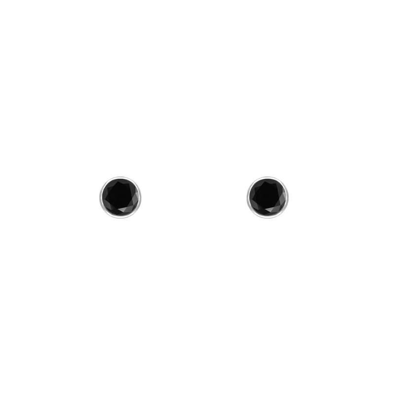 Platinové minimalistické bezel náušnice s čiernymi diamantmi Vosa