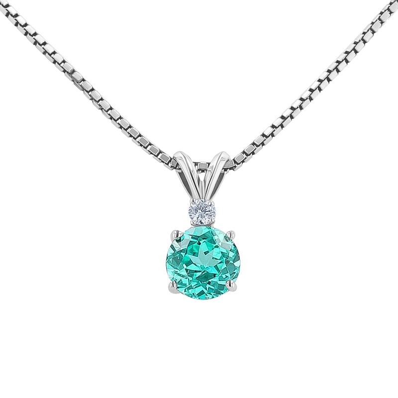 Zlatý prívesok s okrúhlym lab-grown paraiba turmalínom a diamantom Bernardo