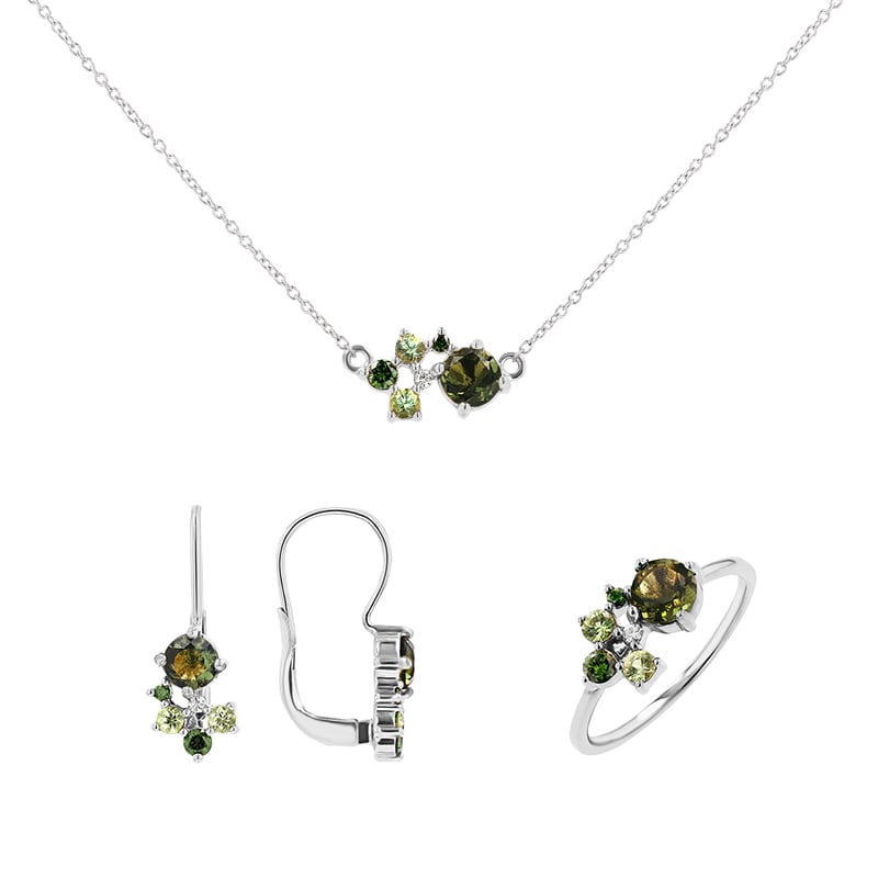 Set cluster šperkov s vltavínmi, zafírmi a diamantmi Zino 146861