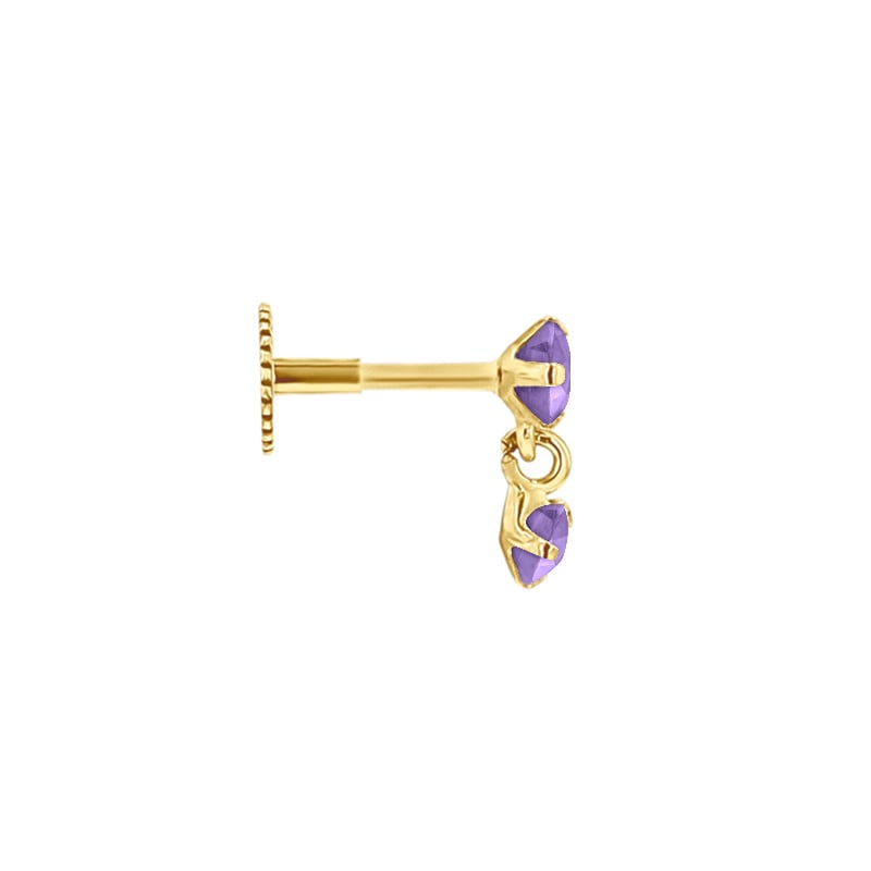 Zlatá piercing náušnice s ametystmi Dyre 148661