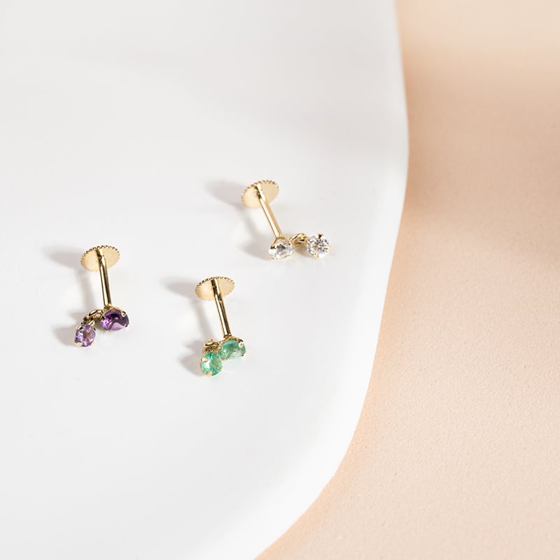 Zlatá piercing náušnice s ametystmi Dyre 149061