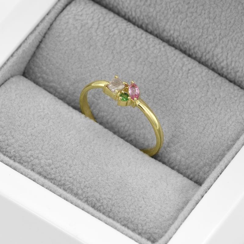 Zlatý prsteň s diamantom, tsavorit granátom a zafírom 48971