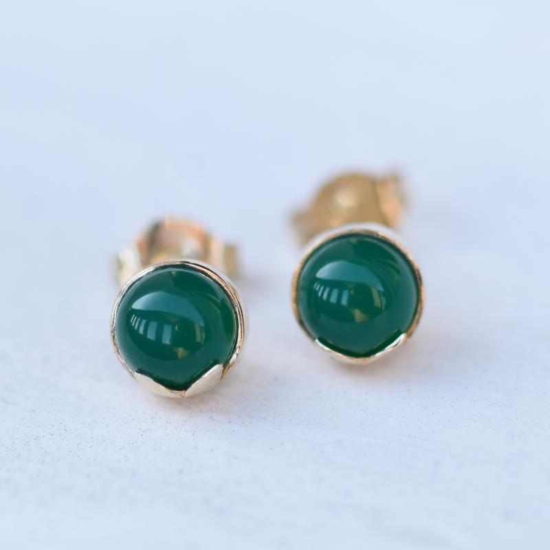 Zlaté náušnice s cabochon ónyxmi 50051