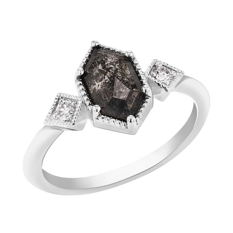 Prsteň s hexagon salt and pepper diamantom Slamet