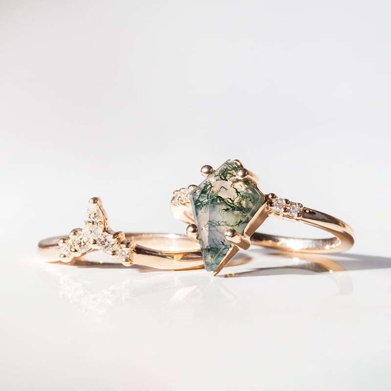 Set prsteňov s achátom a diamantmi Celeste