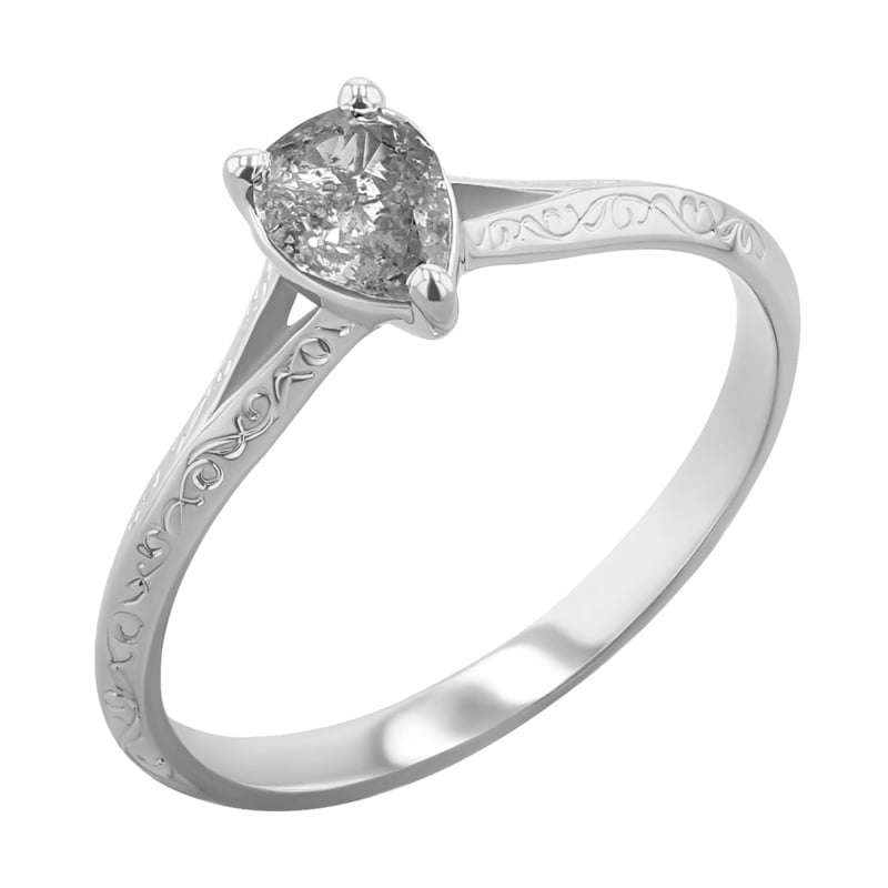 Ručne rytý prsteň s pear salt and pepper diamantom Dalia
