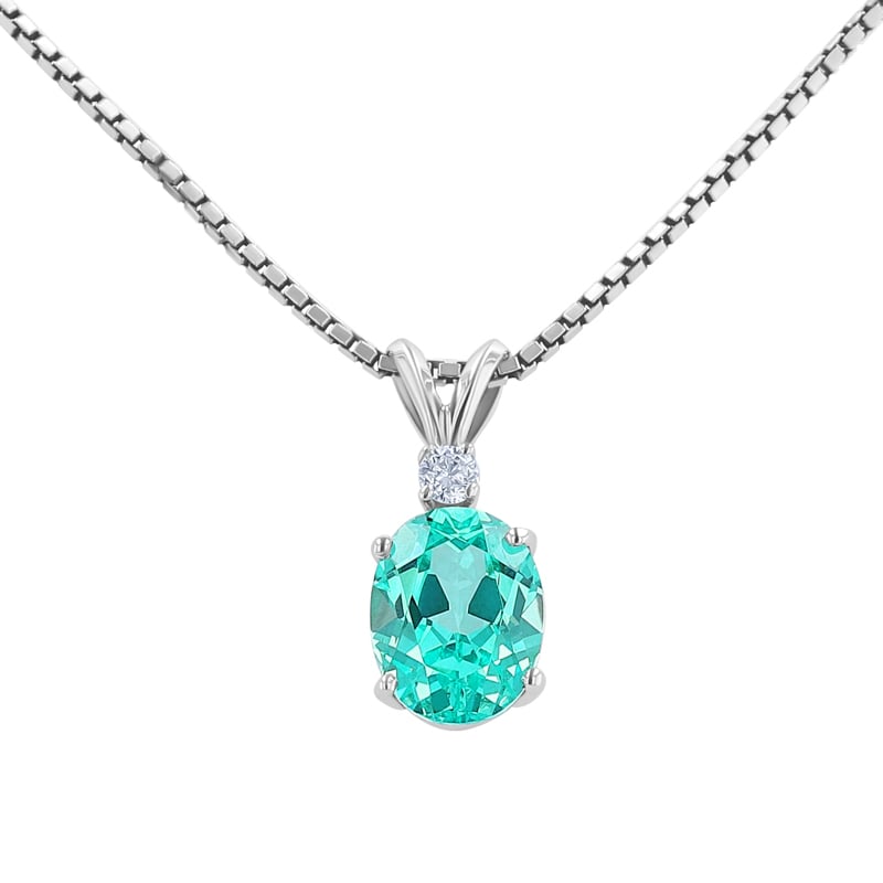 Zlatý prívesok s oválnym lab-grown paraiba turmalínom a diamantom Cipri