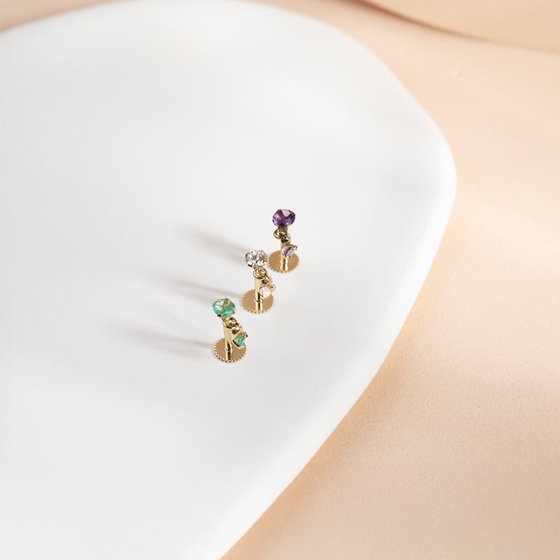 Zlatá piercing náušnice s ametystmi Dyre 149062