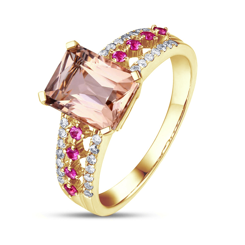 Zlatý prsteň s morganitom, zafíry a diamantmi 82402
