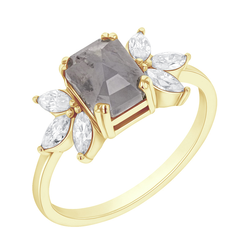 Prsteň se salt and pepper diamantom a marquise moissanitmi Bala 110213
