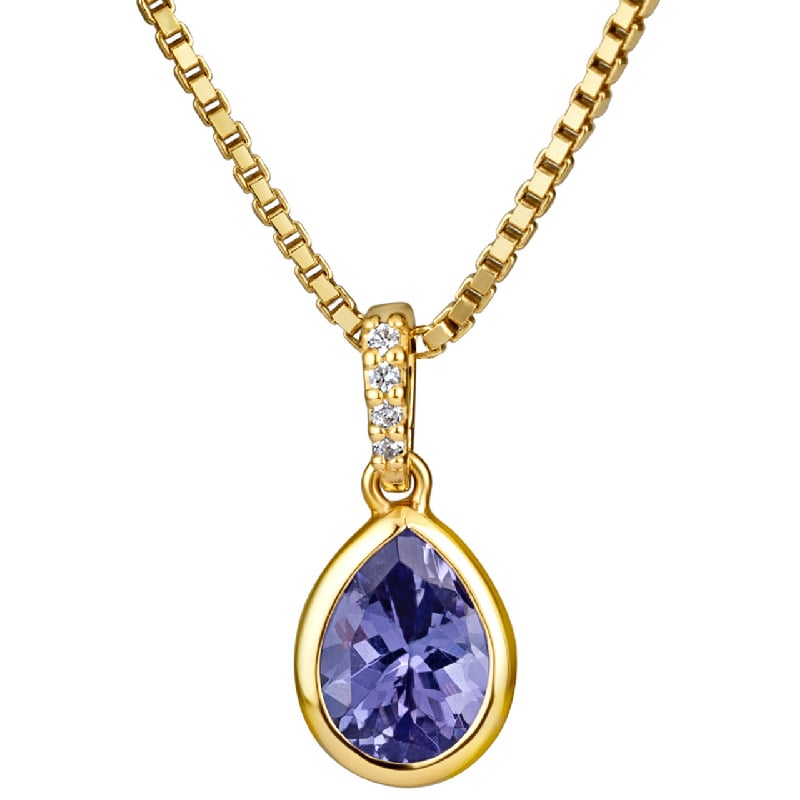 Zlatý bezel prívesok s pear tanzanitom a lab-grown diamantmi Martha
