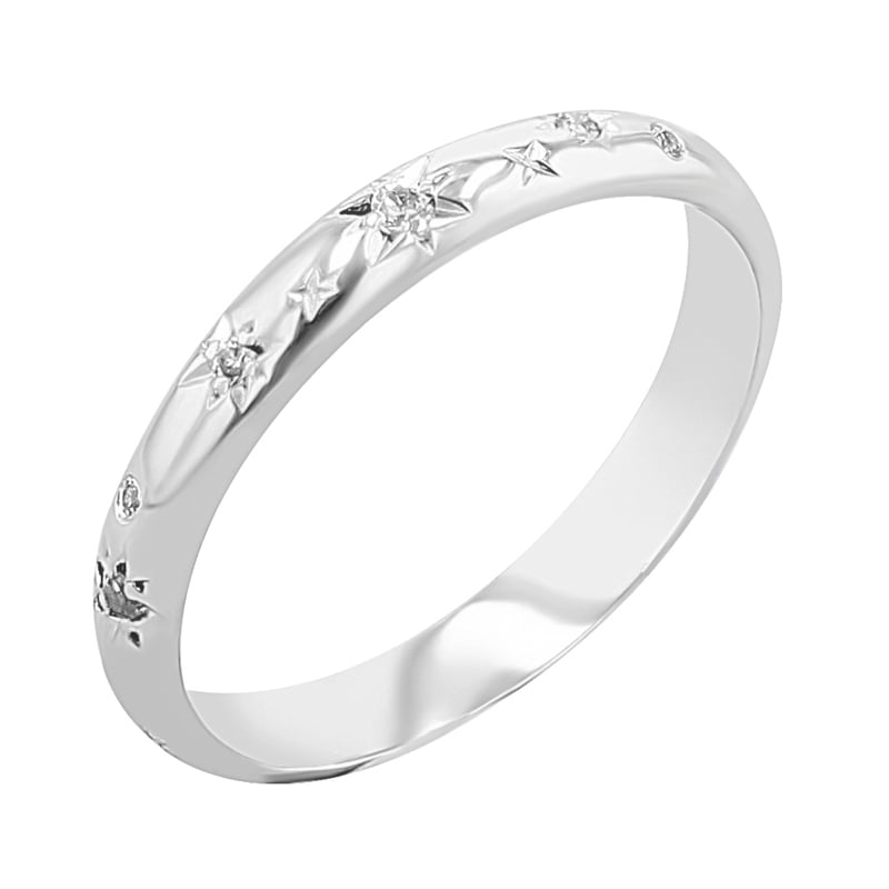 Platinové snubné prstene s ručnou rytinou hviezd a diamantmi Devin 138573