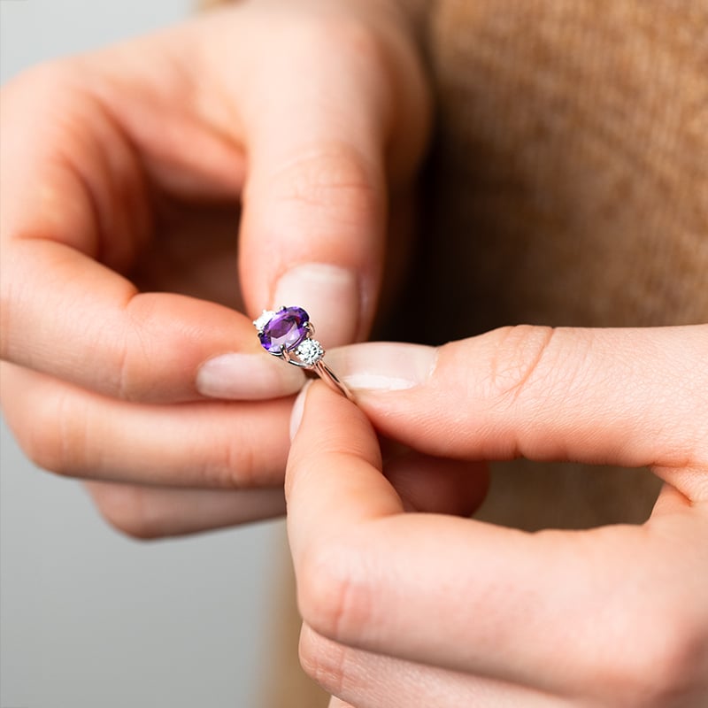 Zásnubný prsteň s ametystom a lab-grown diamantmi Brink 147653