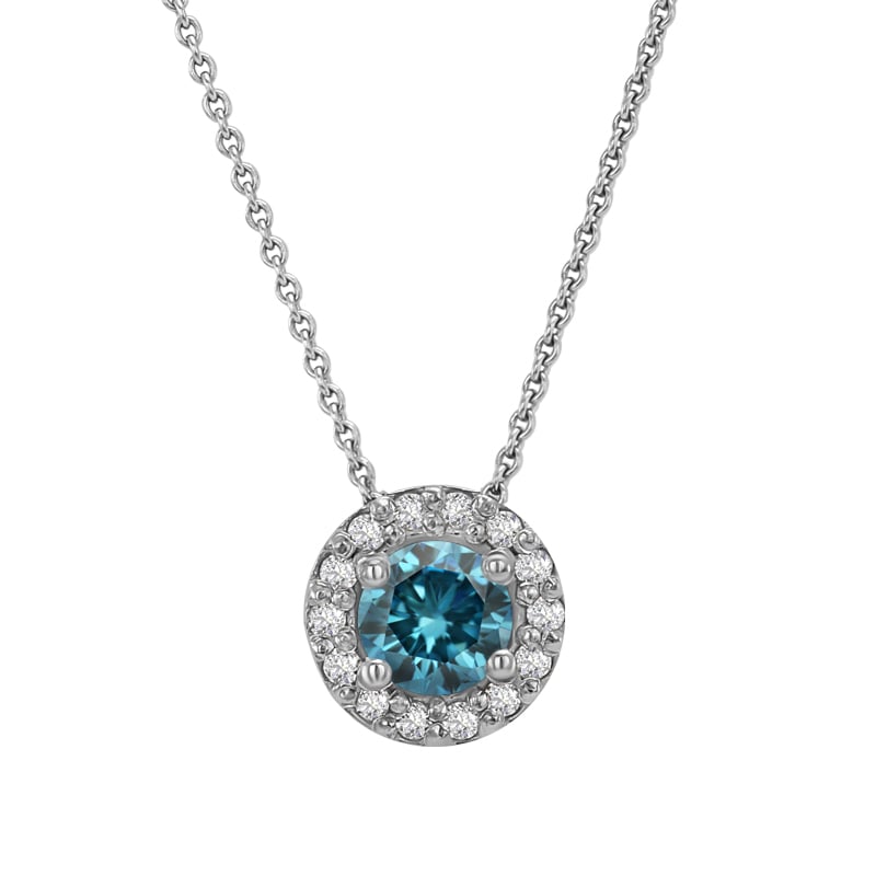 Modrý diamant v zlatom halo náhrdelníku 32233