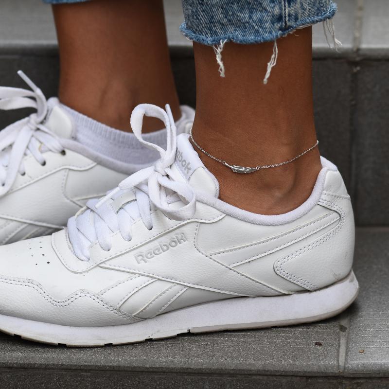 Strieborná fashion retizka na nohu pierko 47663