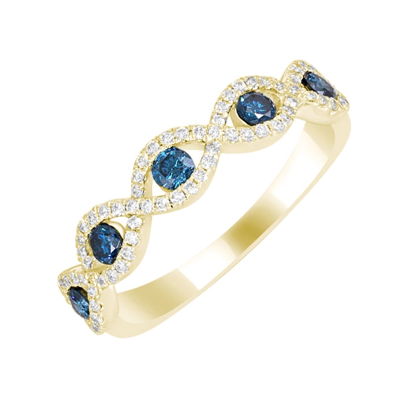 Zlatý eternity prsteň s modrými a bielymi diamantmi Silvana 59793