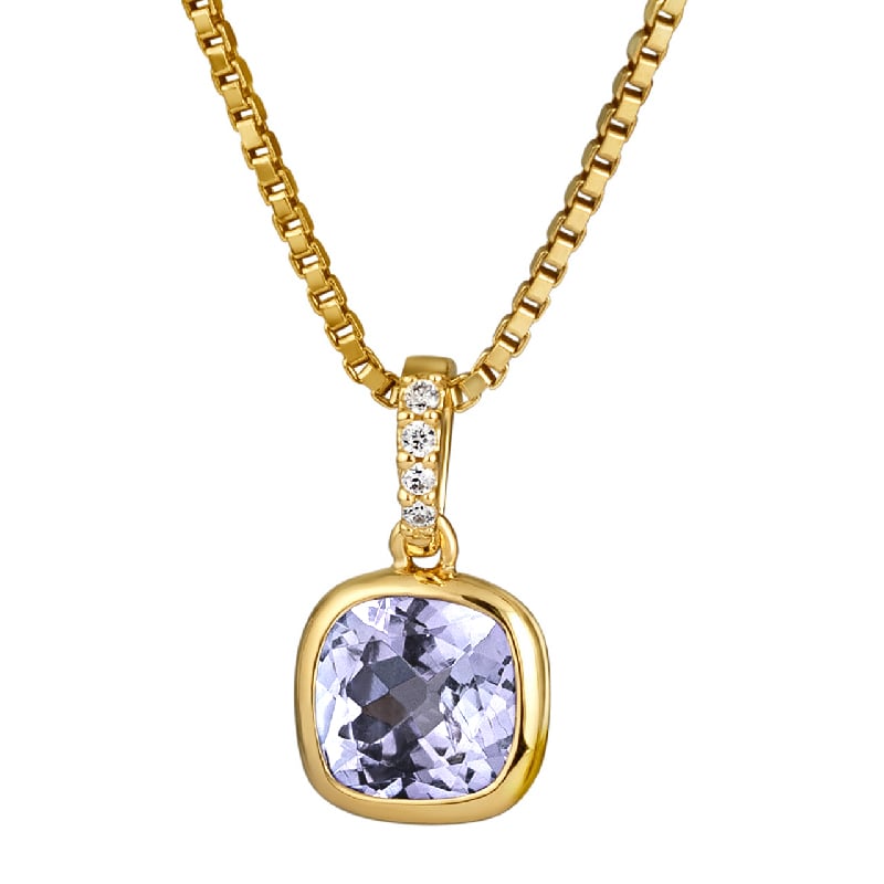 Zlatý bezel prívesok s cushion tanzanitom a lab-grown diamantmi Kathryn