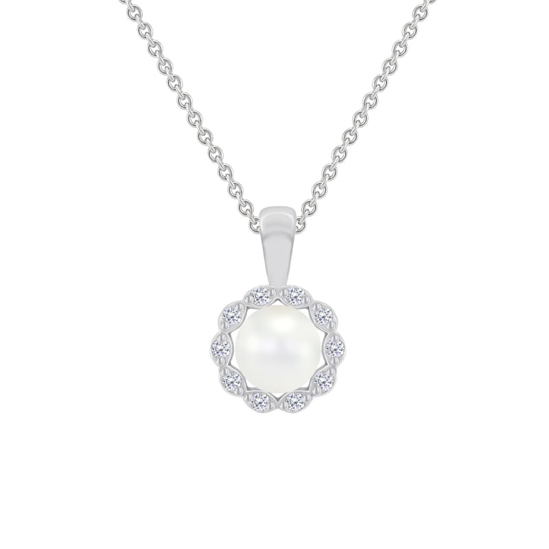 Strieborný perlový náhrdelník s diamantmi 70014