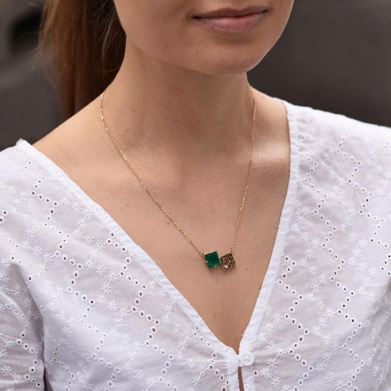 Zlatý atypický náhrdelník s diamantom 43555