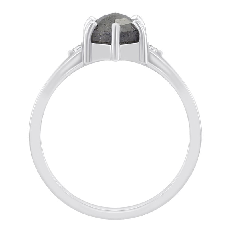 Zlatý prsteň so salt´n´pepper hexagon diamantom a postrannými diamantmi 68095