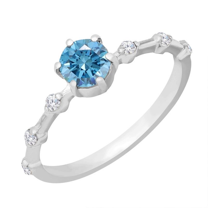 Prsteň s certifikovaným fancy blue lab-grown diamantom a lab-grown diamantmi Jelena