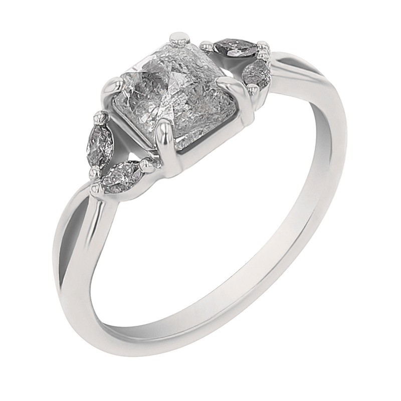 Zlatý prsteň so salt and pepper diamantom a marquise diamantmi Fai