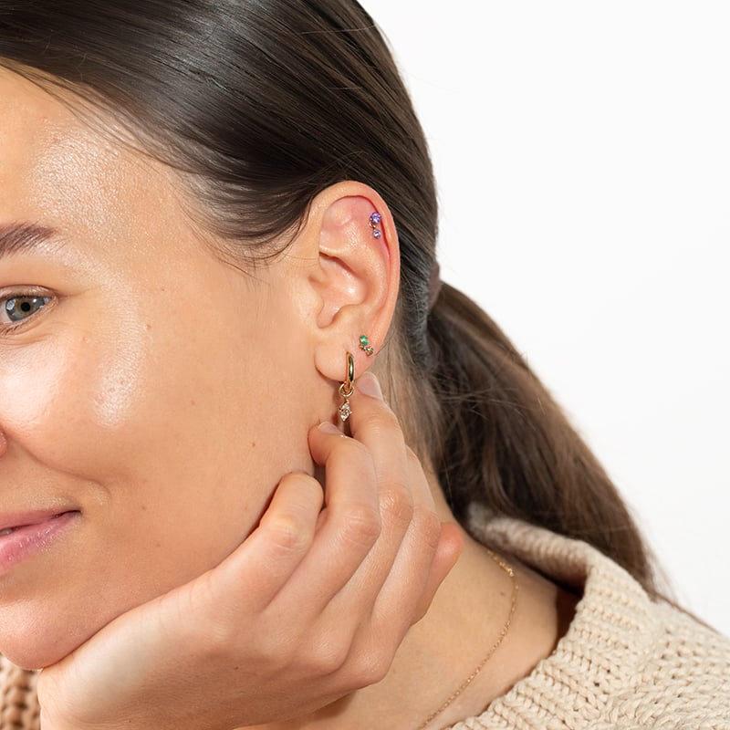 Zlatá piercing náušnice s ametystmi Dyre 149176