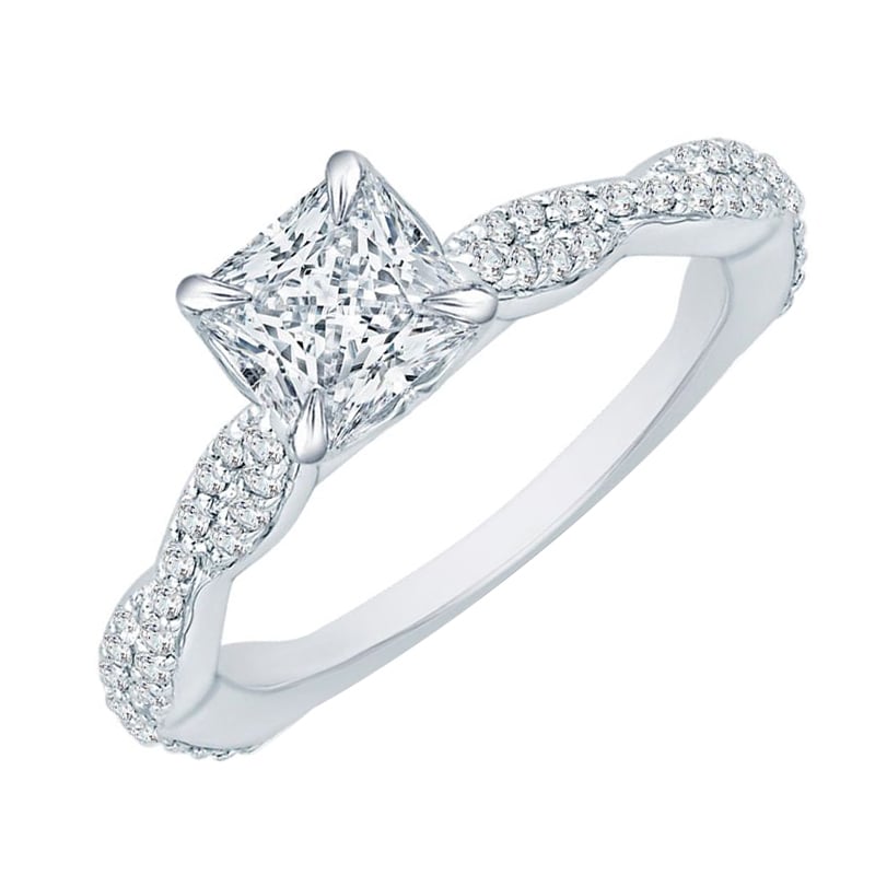 Zlatý diamantový zásnubný prsteň s princess diamantom