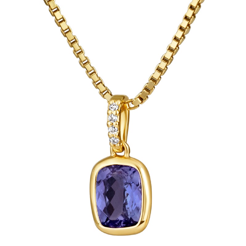 Zlatý bezel prívesok s cushion tanzanitom a lab-grown diamantmi Beverly