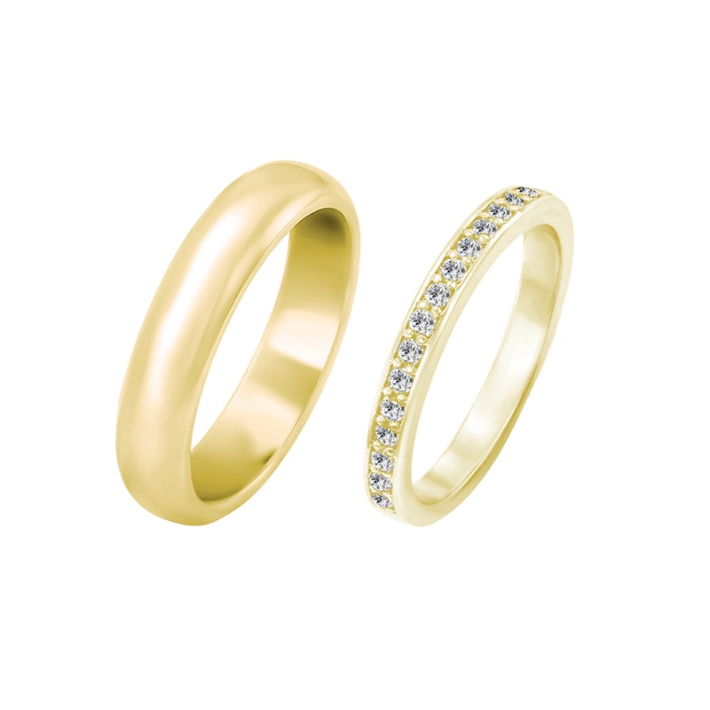 Eternity obrúčka s lab-grown diamantmi a pánsky pologuľatý prsteň Dunn