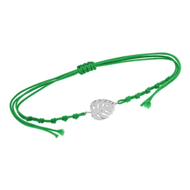 Strieborný povrázkový náramok s listom Monstera 108388