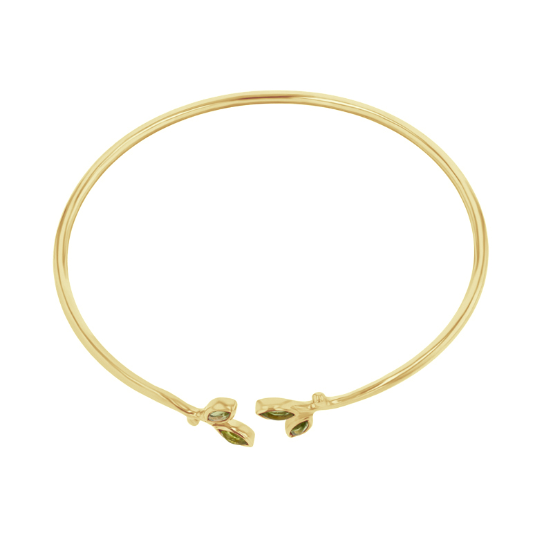 Zlatý minimalistický náramok s olivínovými lístky Halime 113478