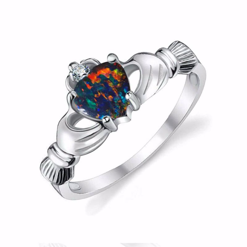 Opálový claddagh prsteň so zirkónom Adem
