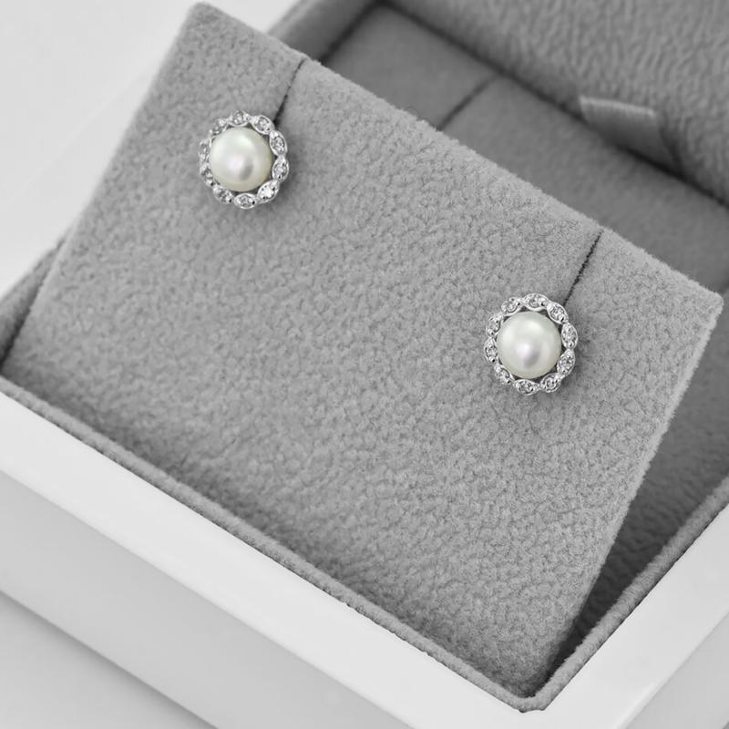 Strieborné náušnice s diamantmi a perlami 70098