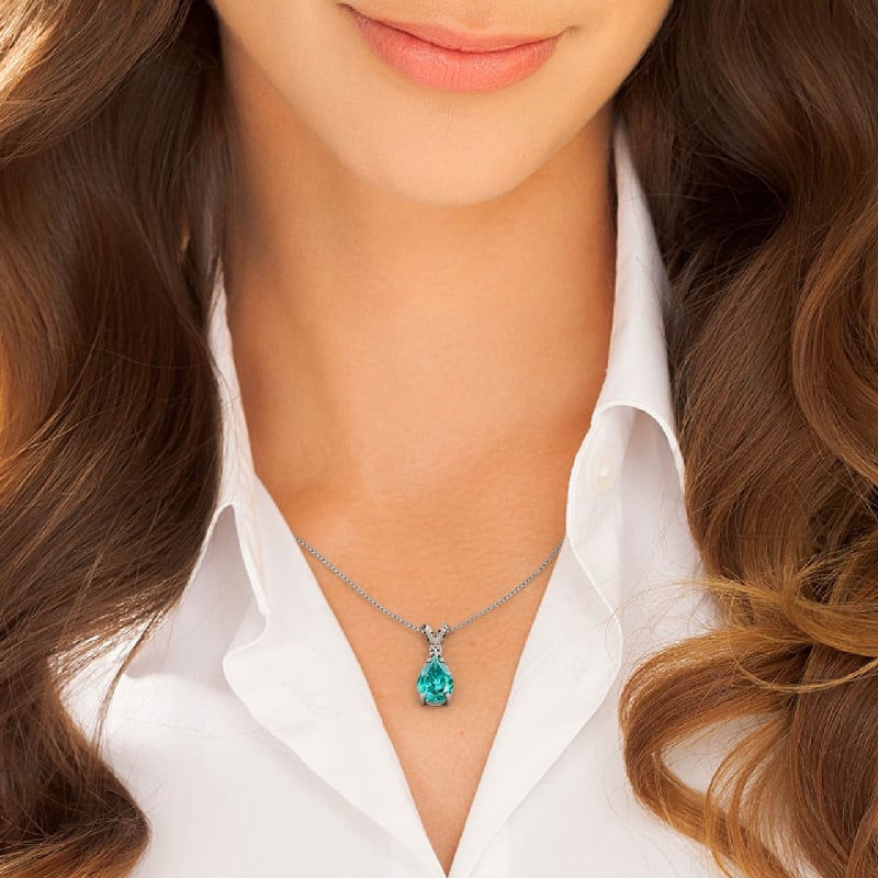Zlatý prívesok s pear lab-grown paraiba turmalínom a diamantom Abilo 135819