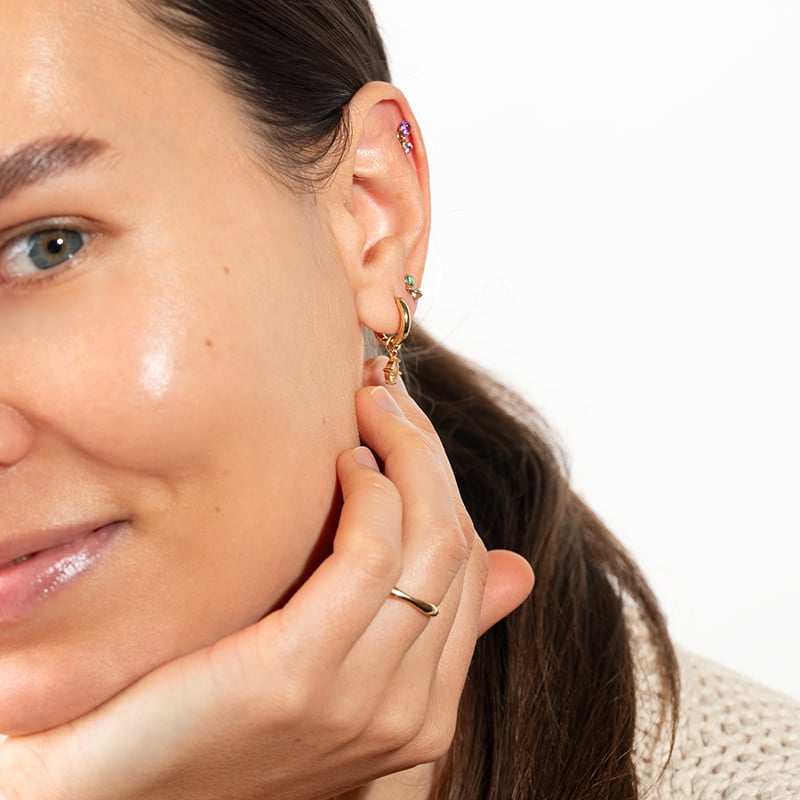 Zlatá piercing náušnice s ametystmi Dyre 149179