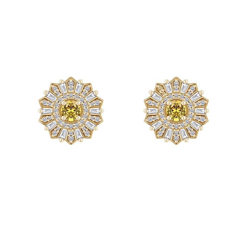 Kvetinové náušnice so zafíry a syntetickými diamantmi 92039