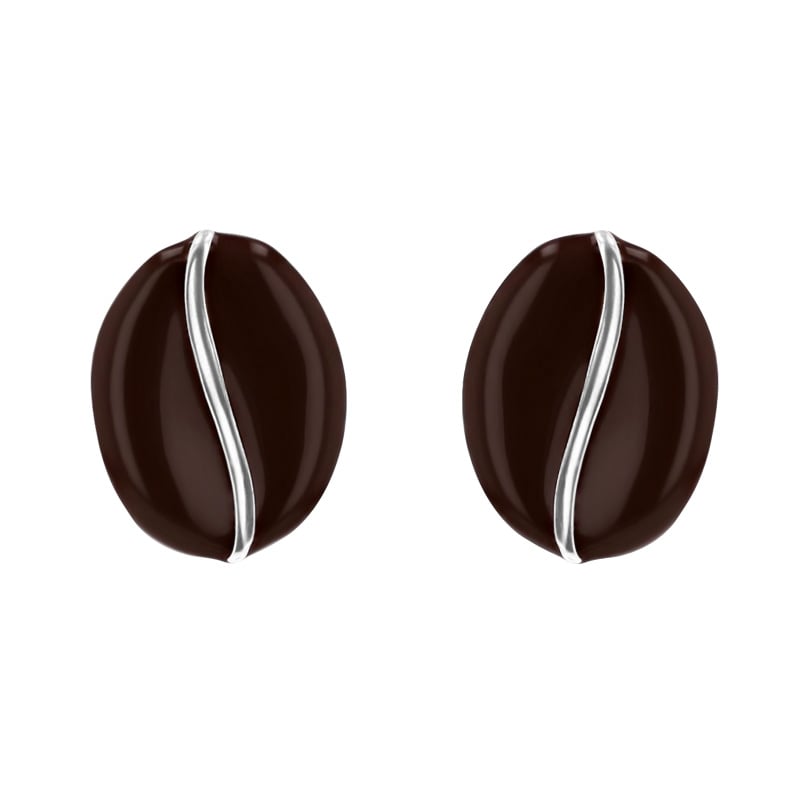 Strieborné náušnice kávové zrná s enamelom Beans