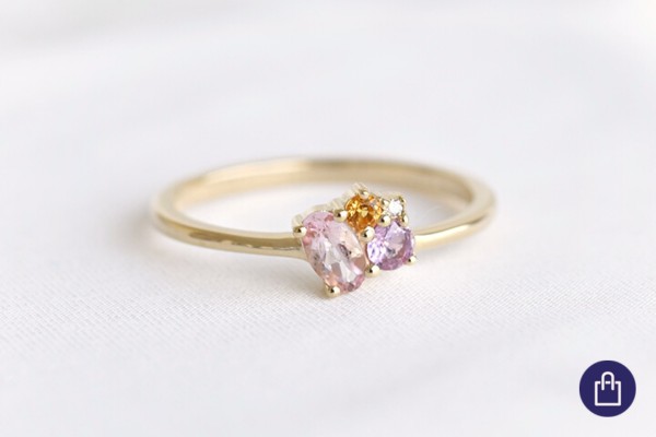 Zlatý cluster prsteň s morganitom, zafírom, citrínom a diamantom
