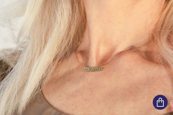 Náhrdelník zo žltého zlata s nápisom mama