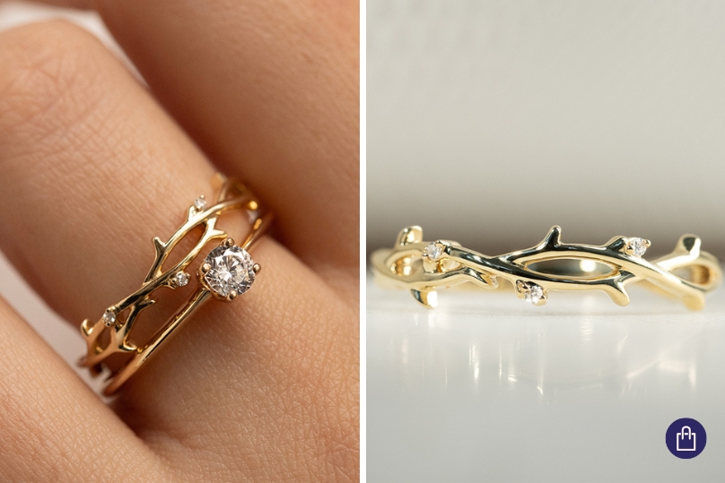 Svadobný prsteň v tvare větvičky s diamantmi