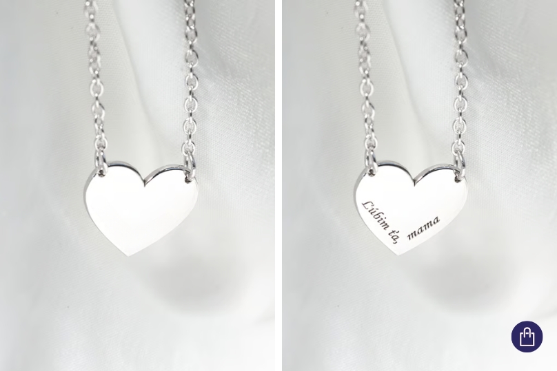 Porovnanie náhrdelníka v tvare srdca bez gravíru a s gravírom