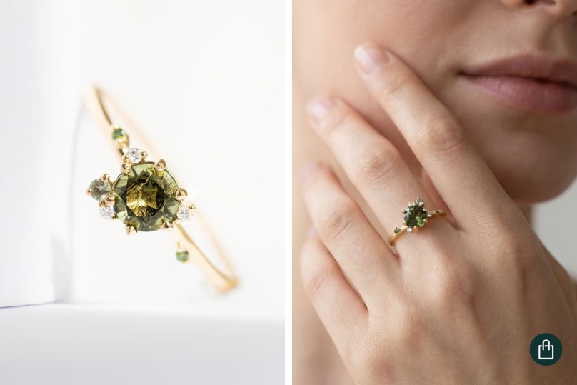 Cluster divorce ring s vltavínom, zafírom a diamantmi