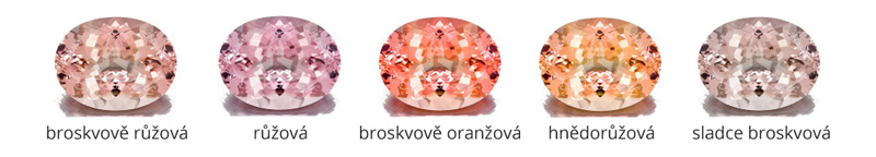 Farebné odtiene morganitu od ružovej po lososovú