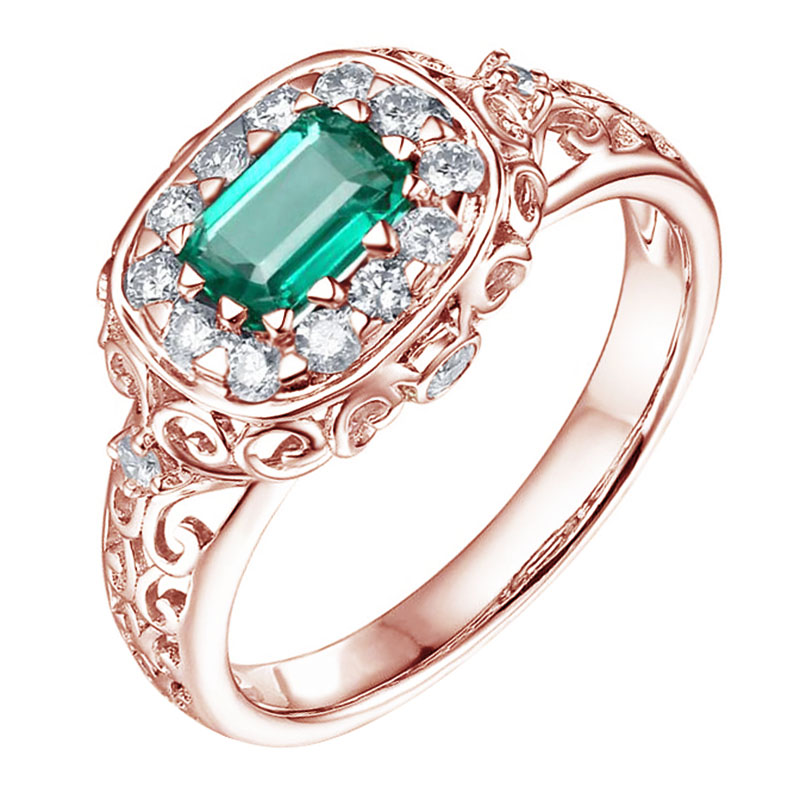 Zlatý prsteň s emerald smaragdom a diamantmi Huzil 100170
