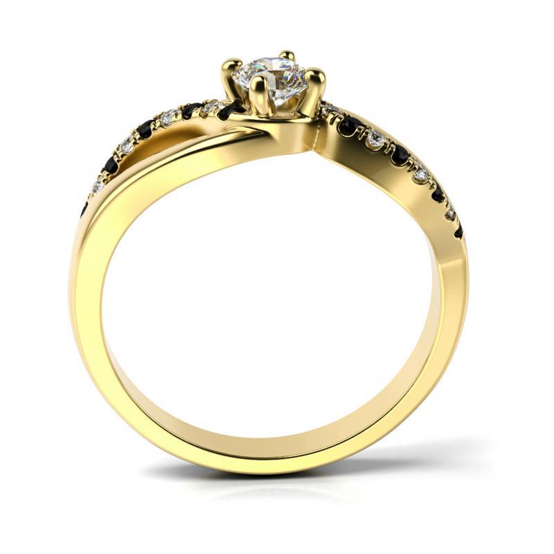 Zlatý prsteň s bielymi a čiernymi diamantmi Damica 10210