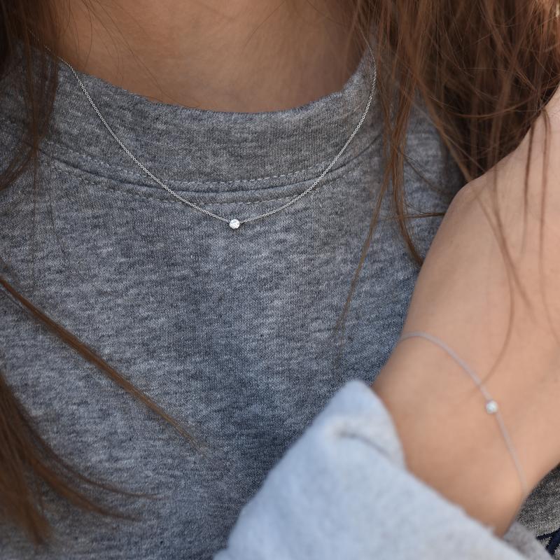 Strieborný minimalistický náhrdelník s diamantom Vieny 103630